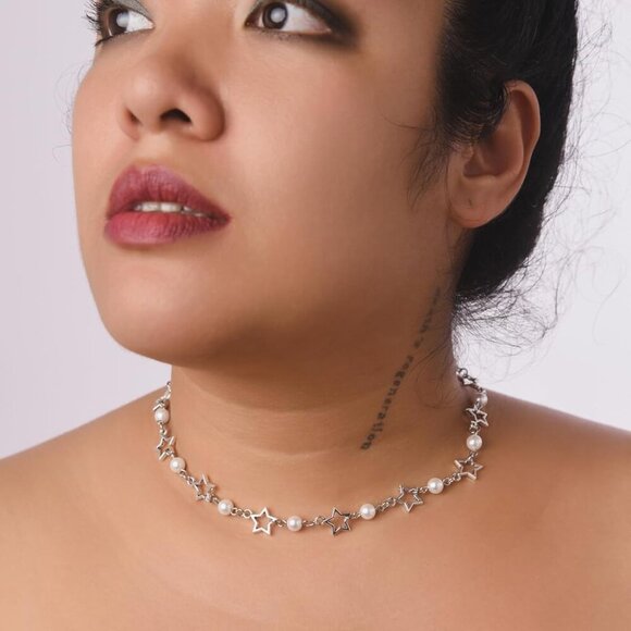 Star Imitation-Pearl Choker, Star Necklace Y2k, Emo Grunge Y2k Necklace, Christm - Picture 4 of 7